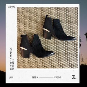 Jeffrey Campbell Cromwell Booties | Black Snakeskin Western Ankle Boots | Size 9